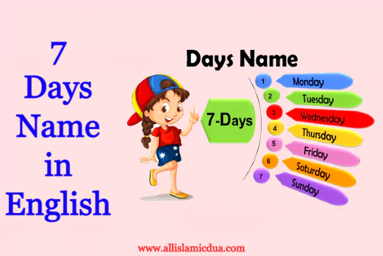 girl with seven days name in english text