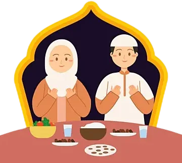 boy and girl siting in front of table on food and performing roza khole ki dua